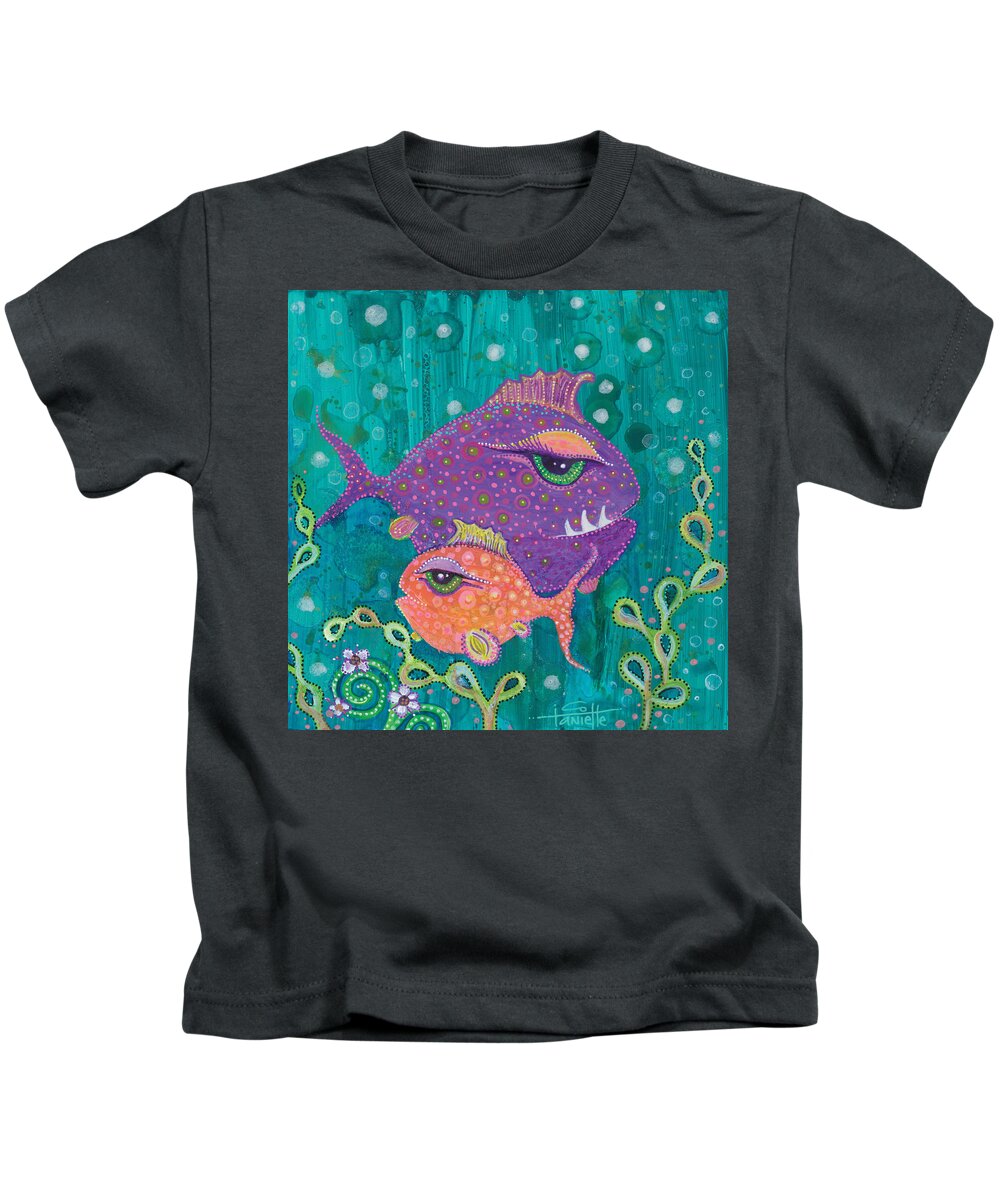 Fish School Kids T-Shirt featuring the painting Fish School by Tanielle Childers