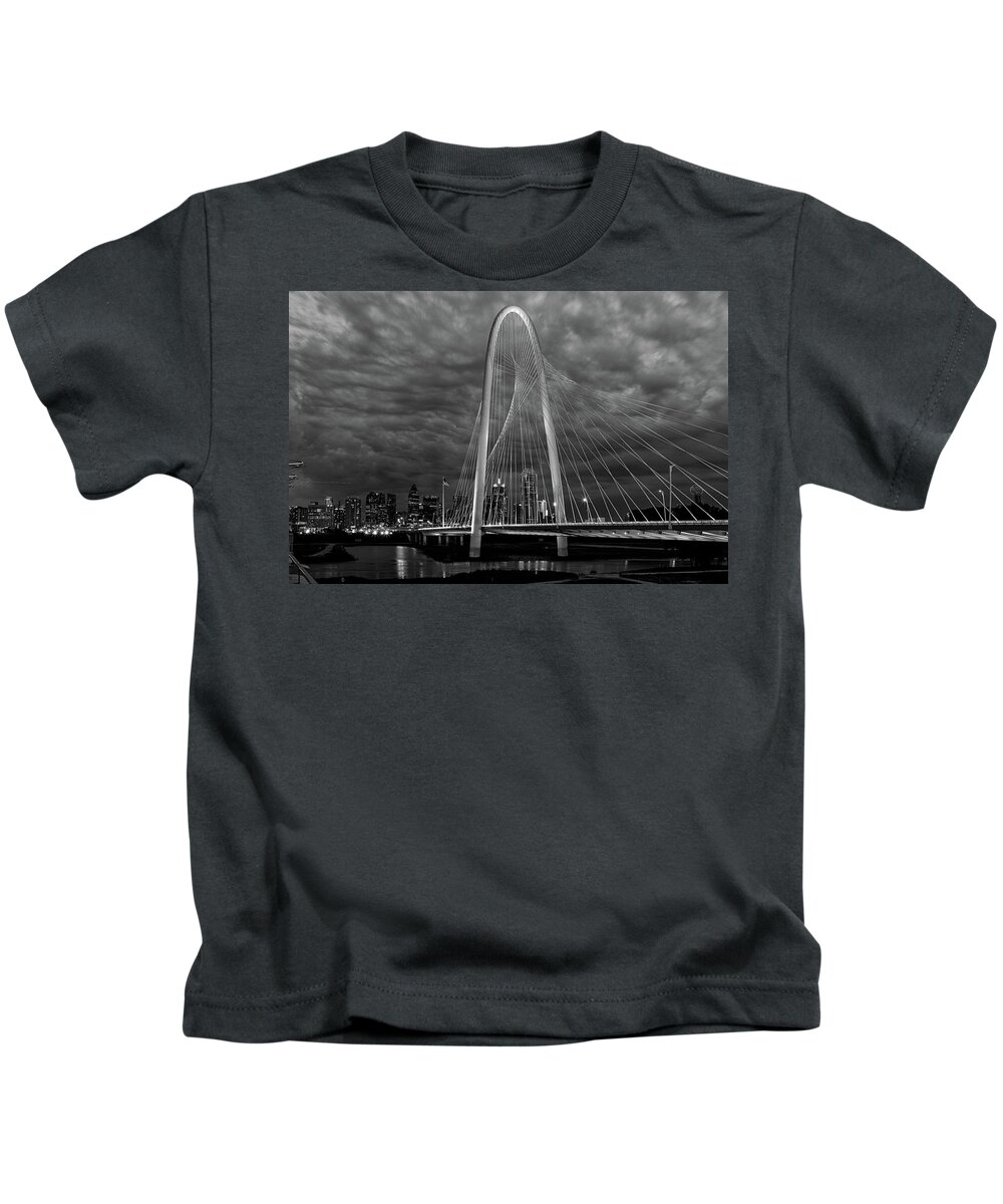 Black & White Kids T-Shirt featuring the photograph Margaret Hunt Hill Bridge in Black and White by Steve Templeton
