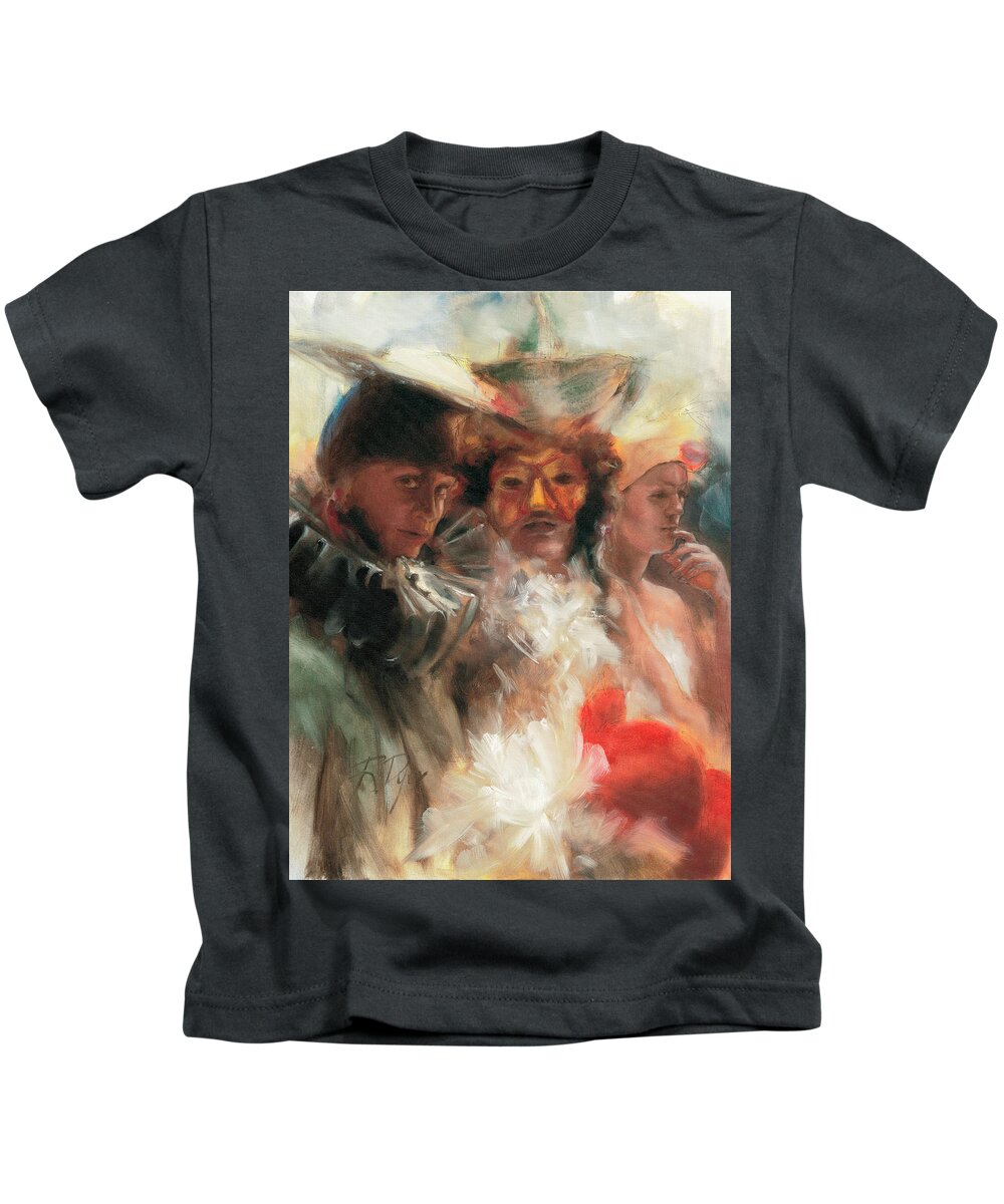 Dramatic Figurative Kids T-Shirt featuring the painting Masquerade by Roxanne Dyer