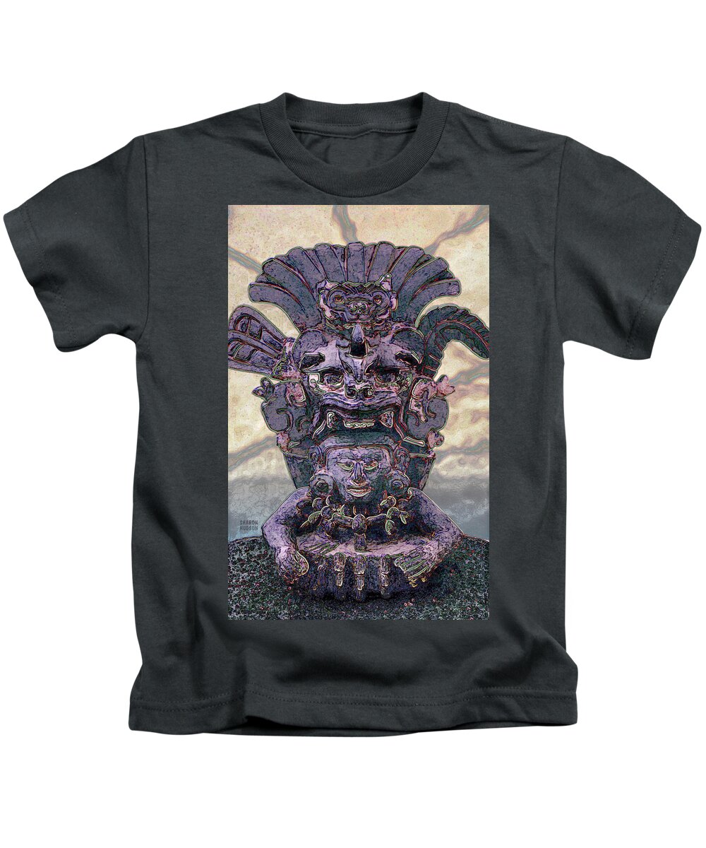 Maya Kids T-Shirt featuring the photograph Mayan sculpture art - Meet the Maya by Sharon Hudson
