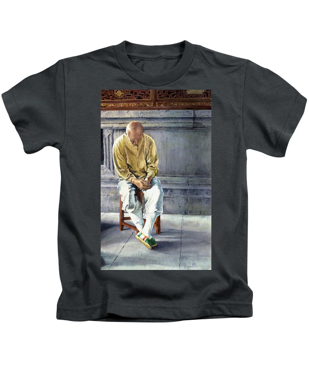 Temple Kids T-Shirt featuring the painting Meditation by Lisa Tennant