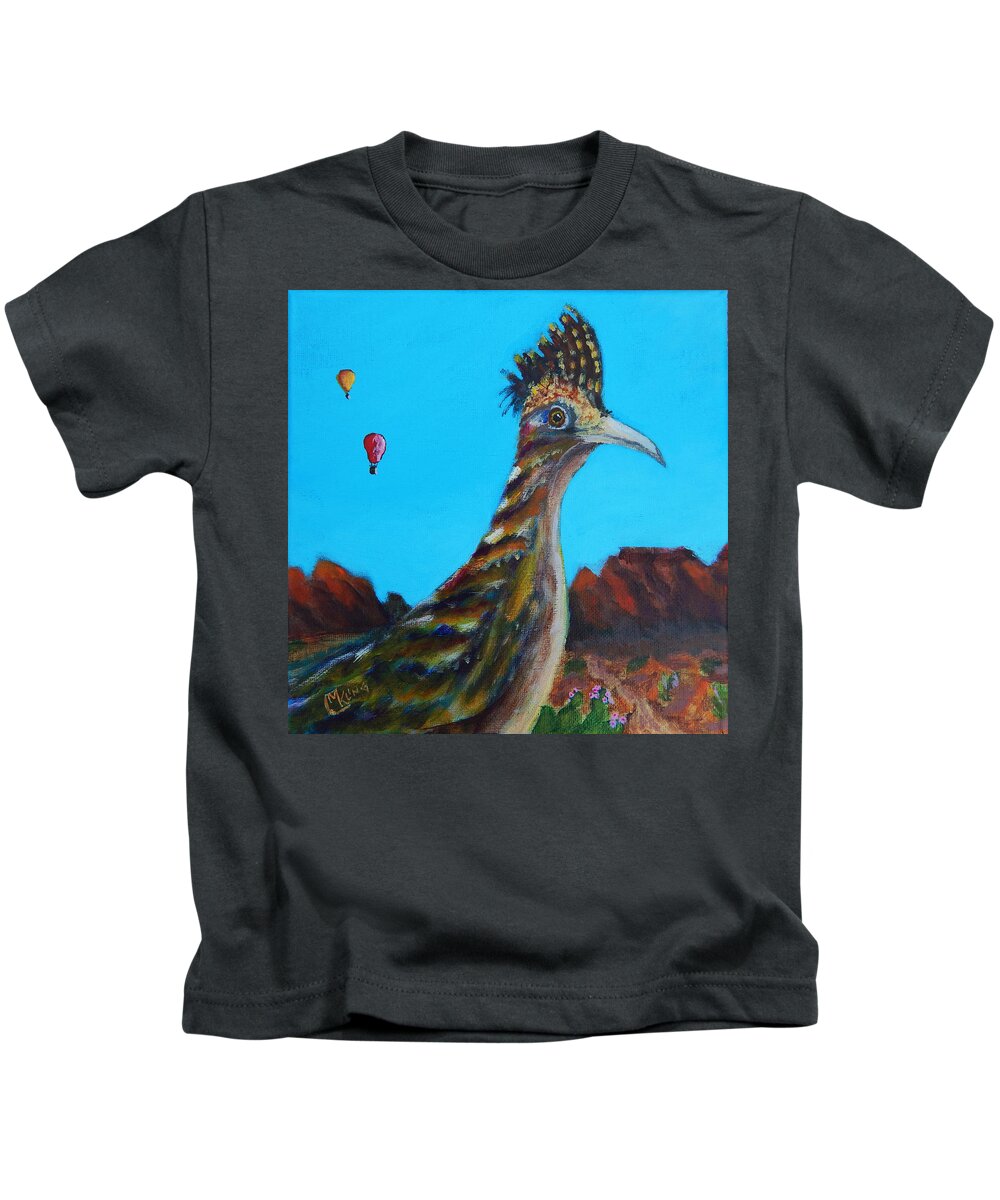 Roadrunner Kids T-Shirt featuring the painting Meep Meep by Mike Kling