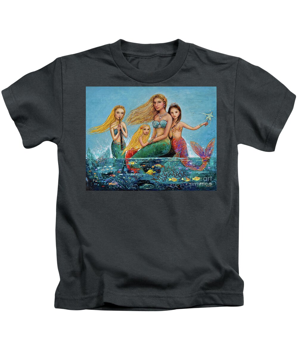 Mermaid Kids T-Shirt featuring the painting Mermaid Family by Shijun Munns