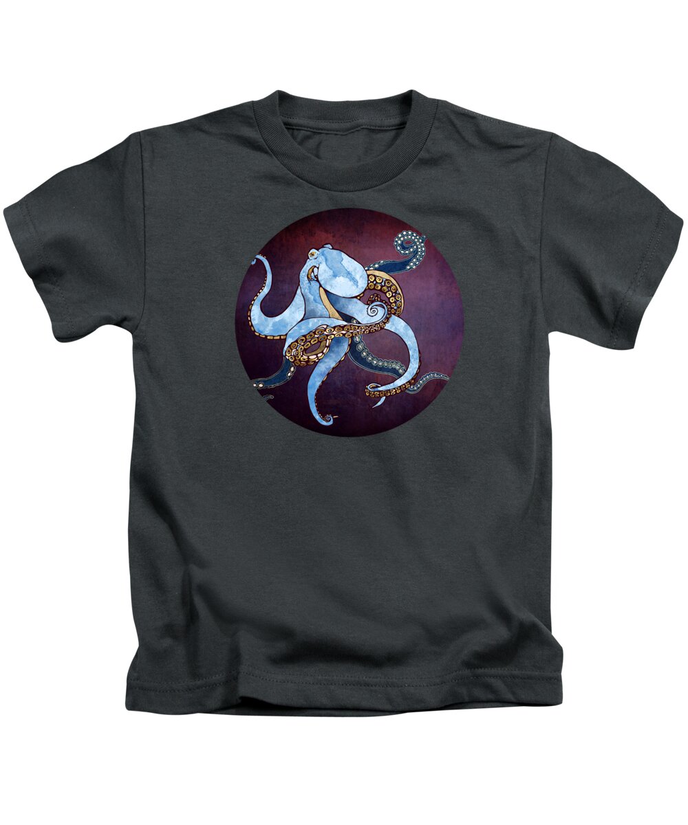 Metallic Kids T-Shirt featuring the digital art Metallic Octopus III by Spacefrog Designs