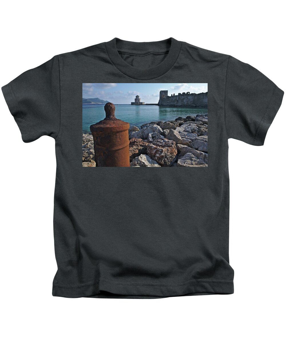 Methoni Kids T-Shirt featuring the photograph Methoni Lighthouse and Harbor by Sean Hannon