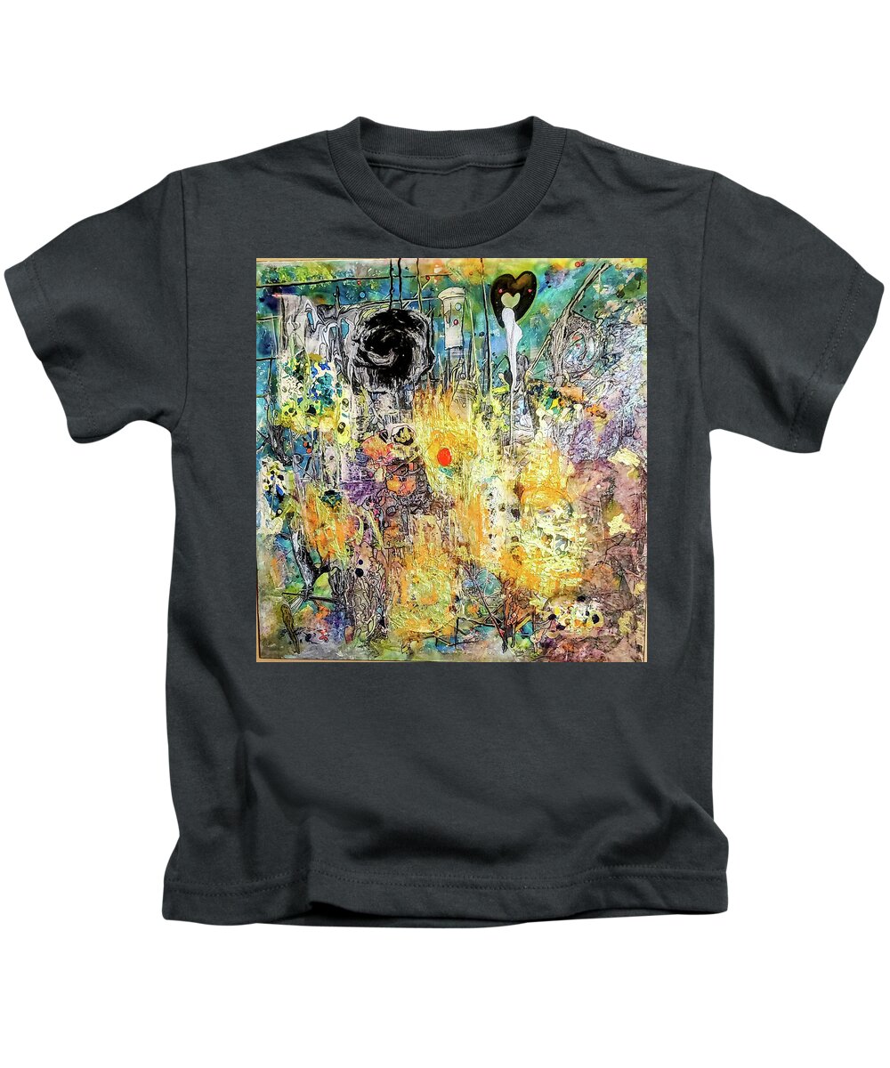 Collage Kids T-Shirt featuring the painting Middle Earth Mardi Gras by Karen Lillard