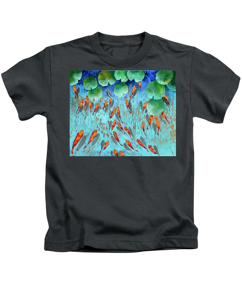 Koi Kids T-Shirt featuring the painting Blu Sfumato by Guido Borelli