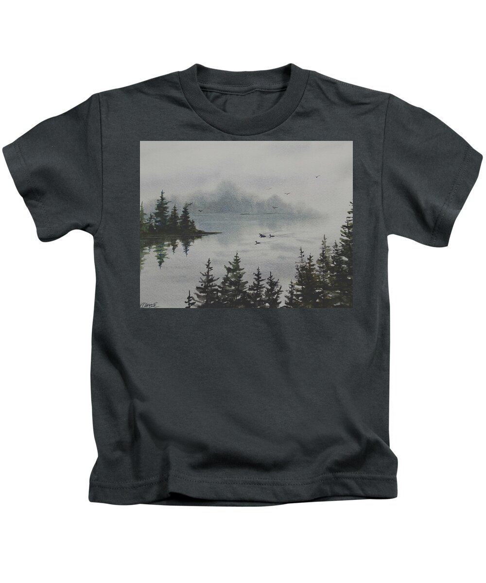 Landscape Kids T-Shirt featuring the painting Misty Morning by Kellie Chasse