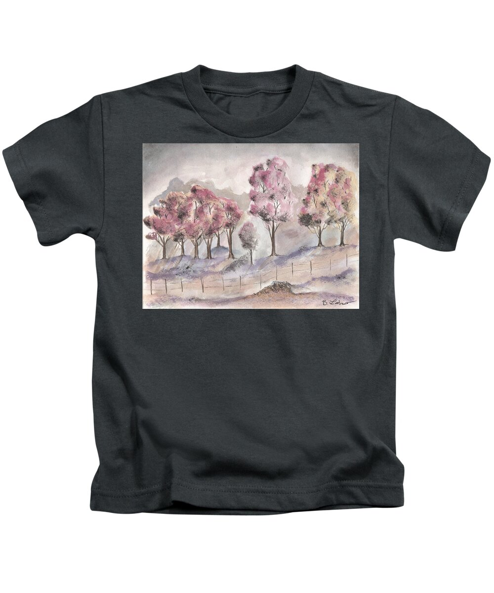 Trees Kids T-Shirt featuring the painting Misty Trees by Bob Labno