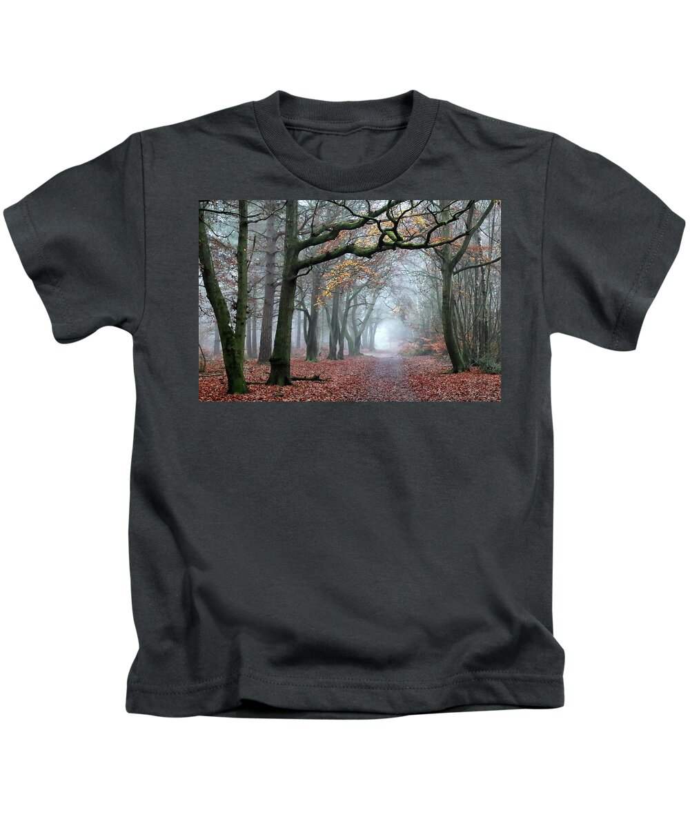 Landscape Kids T-Shirt featuring the photograph Misty Woods by Shirley Mitchell