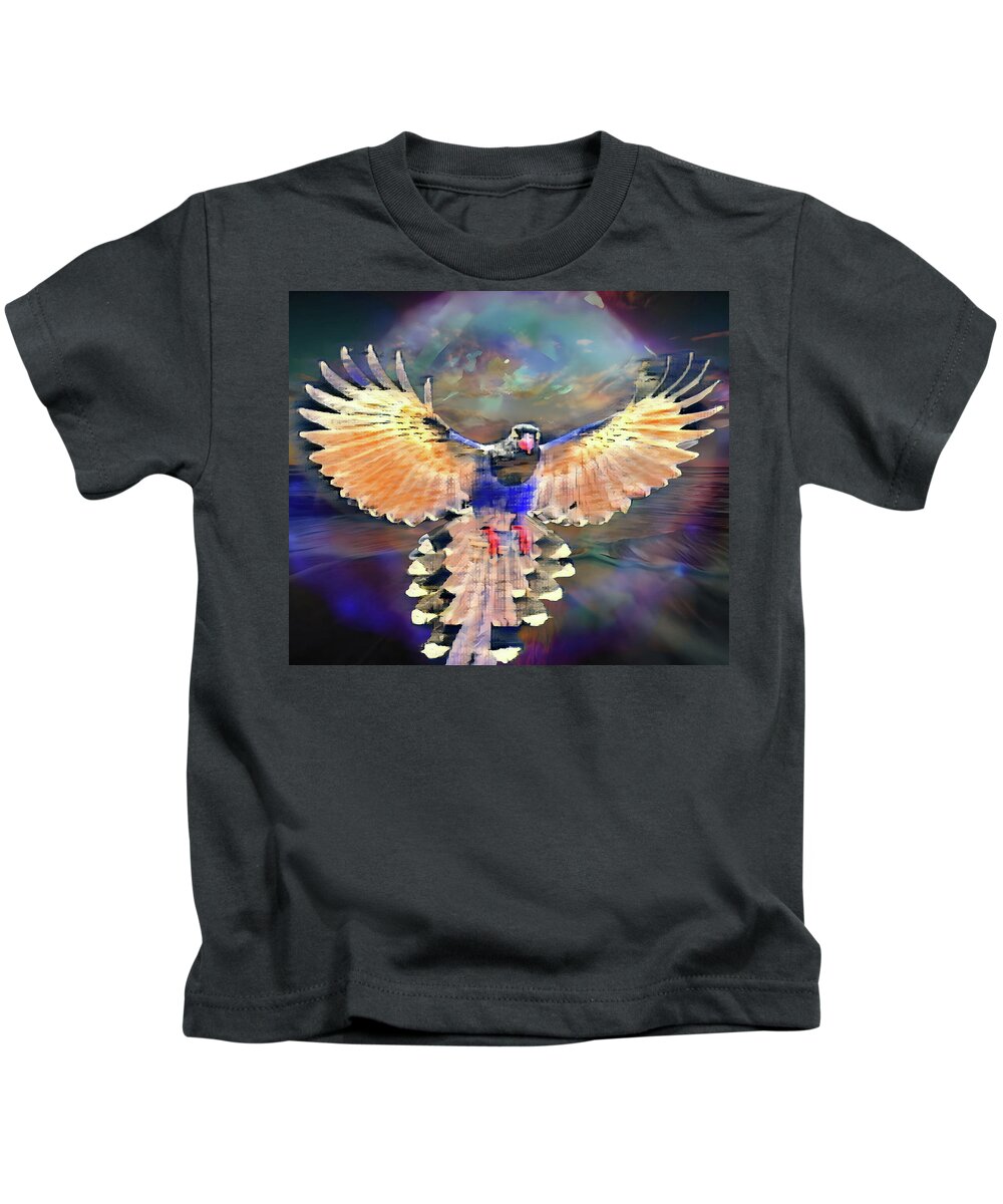  Kids T-Shirt featuring the digital art Mockingbird Visit by Christina Knight