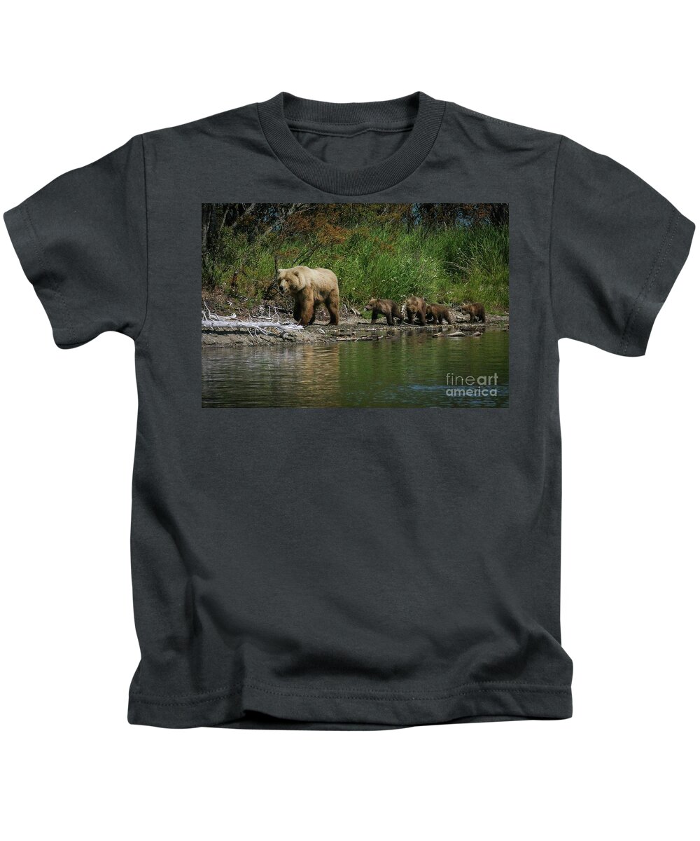 Wildlife Kids T-Shirt featuring the photograph Momma on the March by Ed Stokes