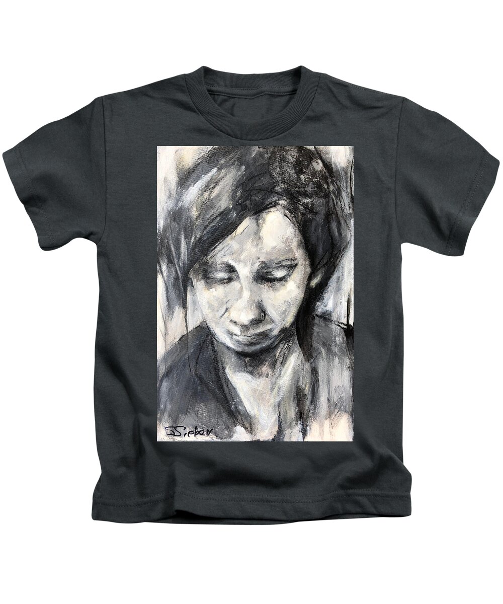Portrait Kids T-Shirt featuring the painting Monochrome Moods by Sharon Sieben
