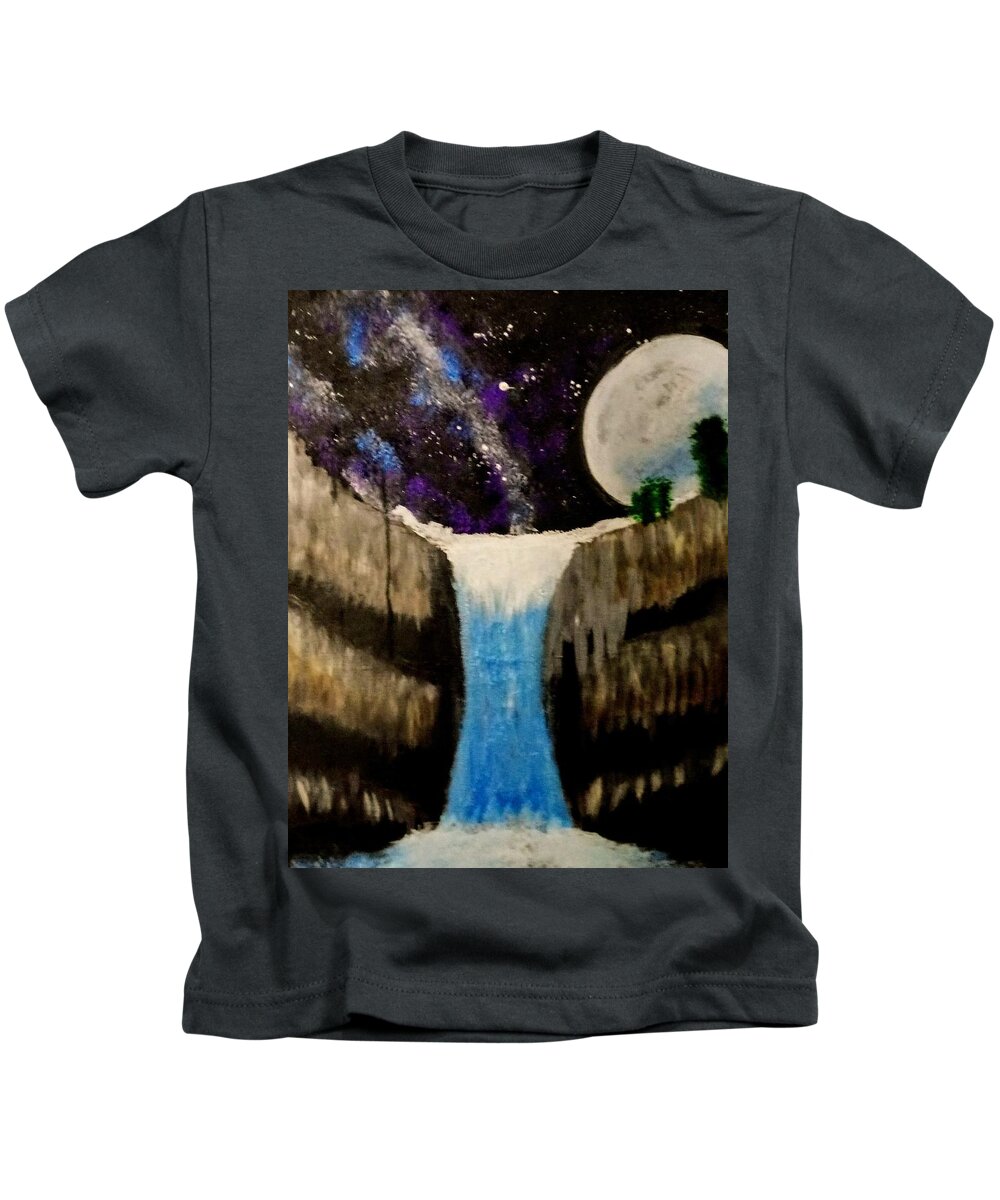 Moon Kids T-Shirt featuring the painting Moonlite Waterfall by Anna Adams
