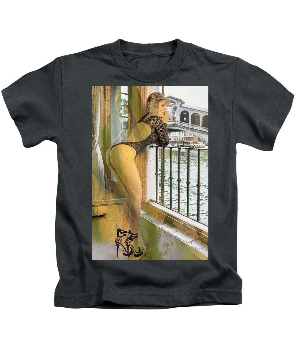 Oifii Kids T-Shirt featuring the digital art Morning In Venice Anaconda by Stephane Poirier