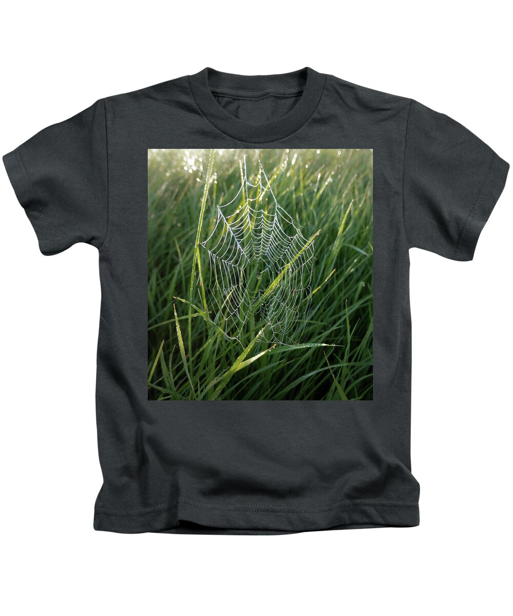 Spider Kids T-Shirt featuring the photograph Morning Spider Web by Karen Rispin