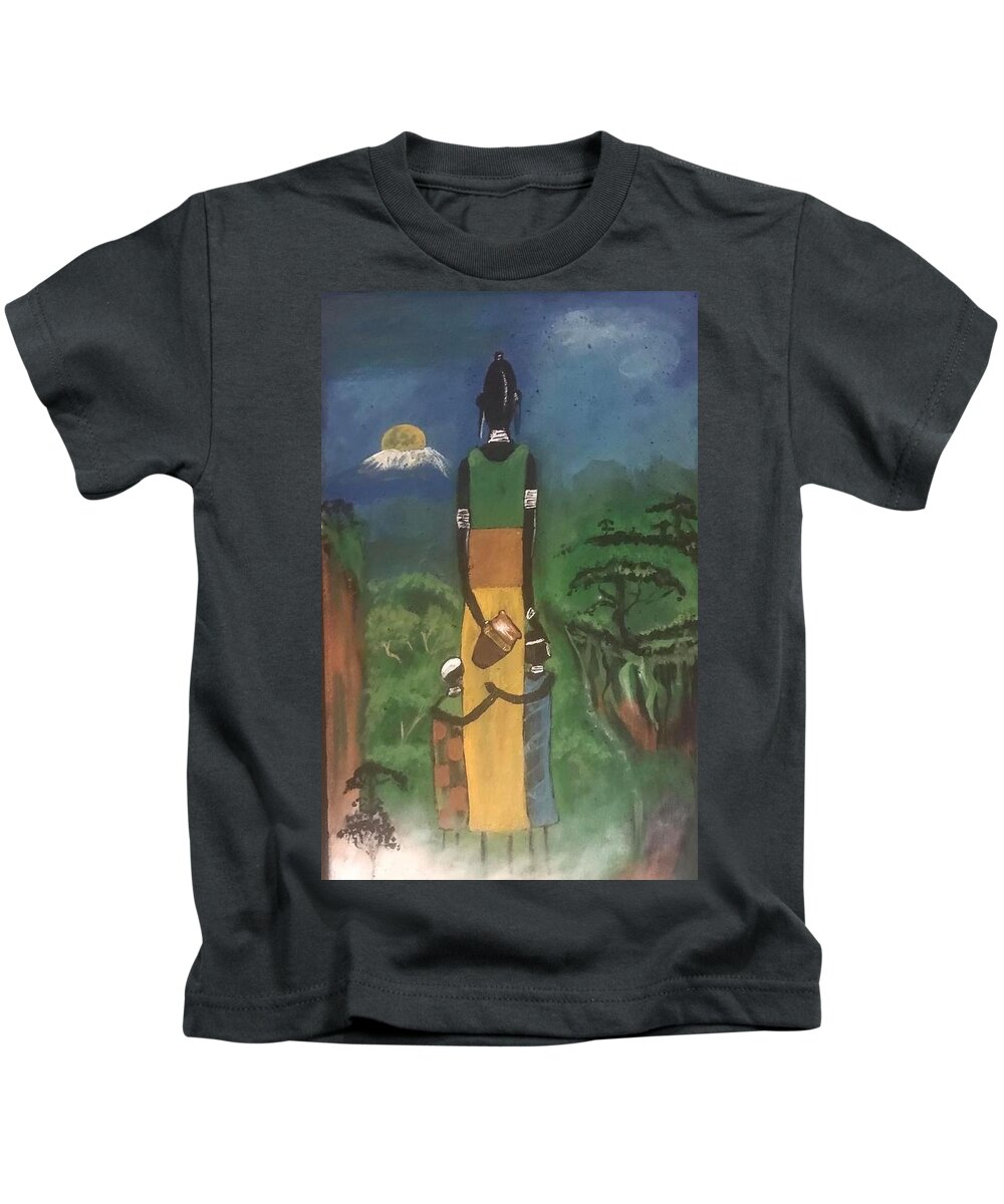  Kids T-Shirt featuring the painting Mothers Night Life by Charles Young