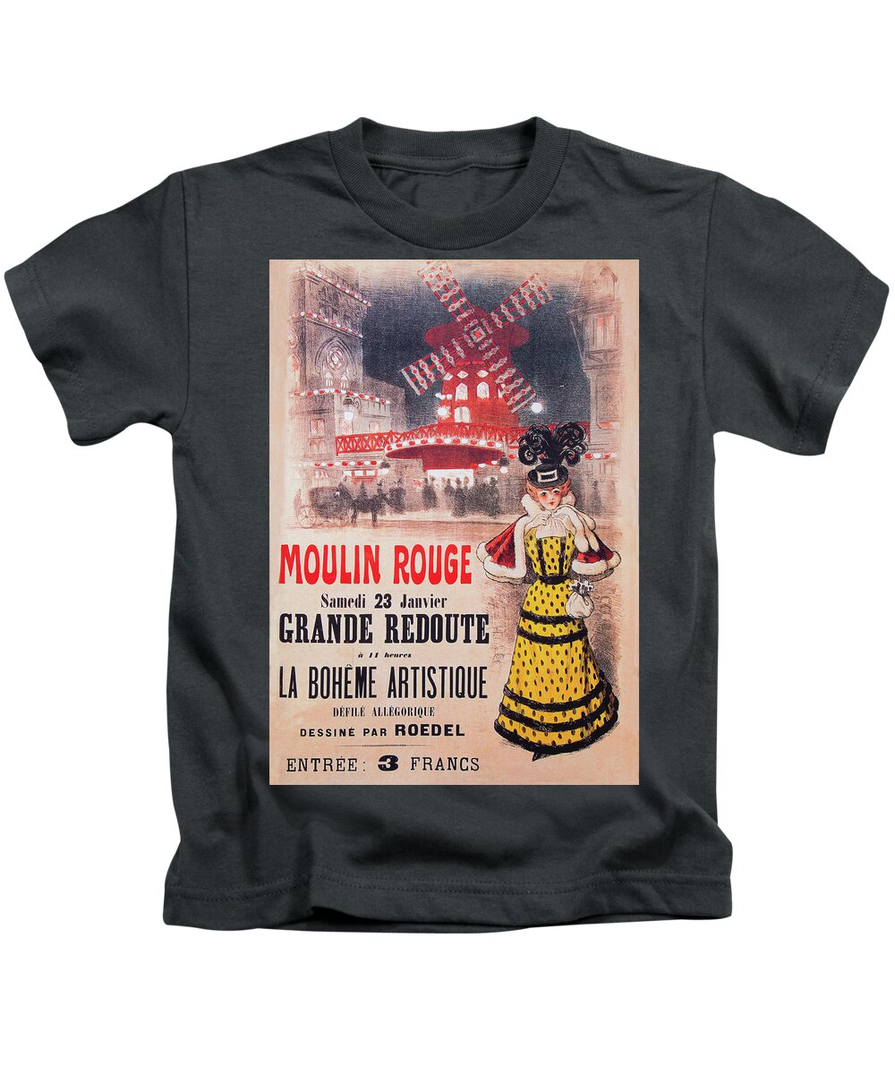 Moulin Kids T-Shirt featuring the digital art Moulin Rouge Poster by Roy Pedersen