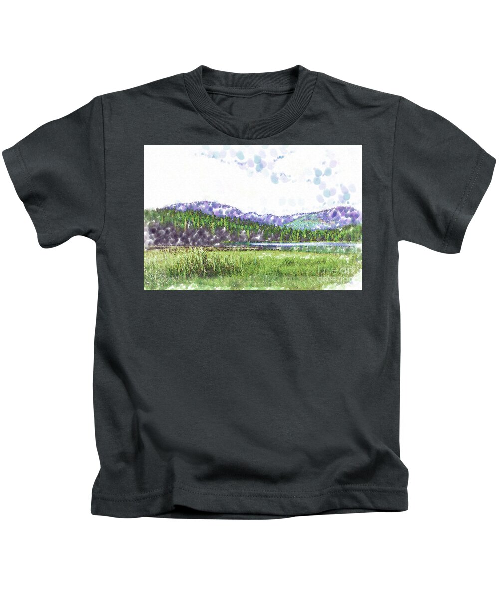 Meadow Kids T-Shirt featuring the digital art Mountain Meadow Tranquility by Kirt Tisdale