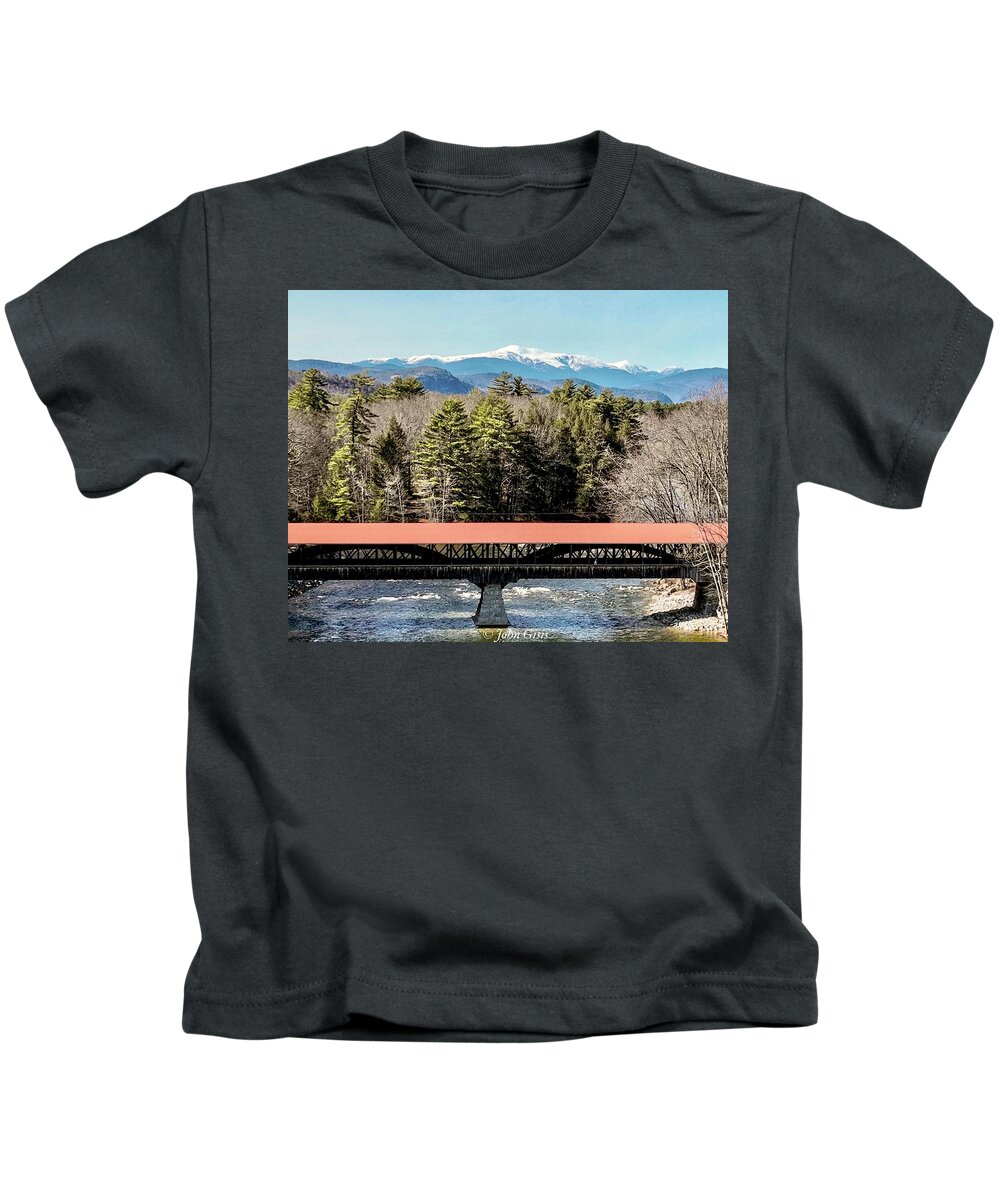  Kids T-Shirt featuring the photograph Mt Washington over the Saco River Covered Bridge by John Gisis
