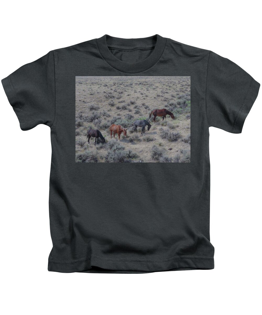 Wild Mustangs Kids T-Shirt featuring the photograph Mustang group by Karen Shackles