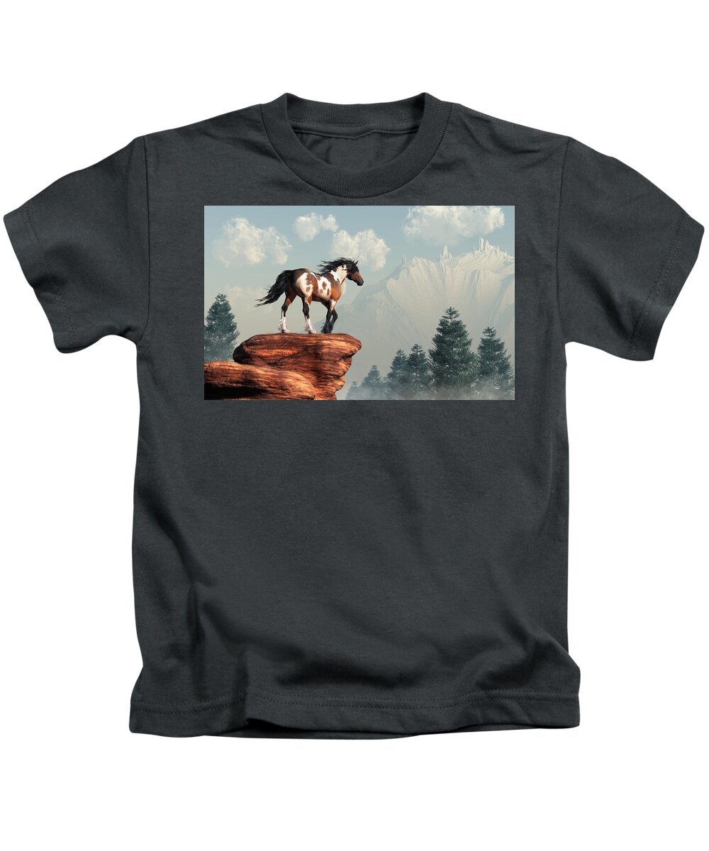 Mustang Valley Kids T-Shirt featuring the digital art Mustang Valley by Daniel Eskridge