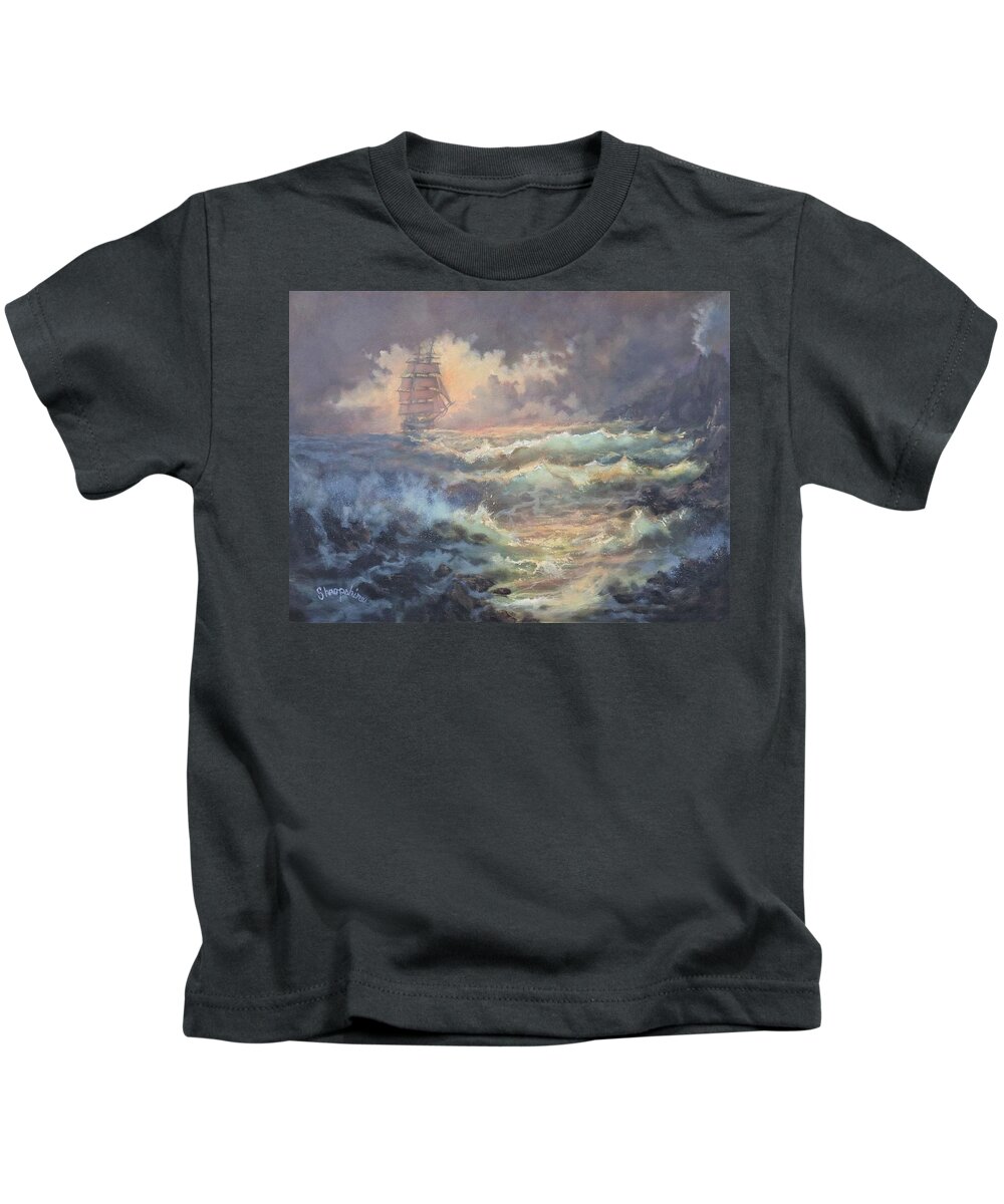 Mysterious Island Kids T-Shirt featuring the painting Mysterious Island by Tom Shropshire