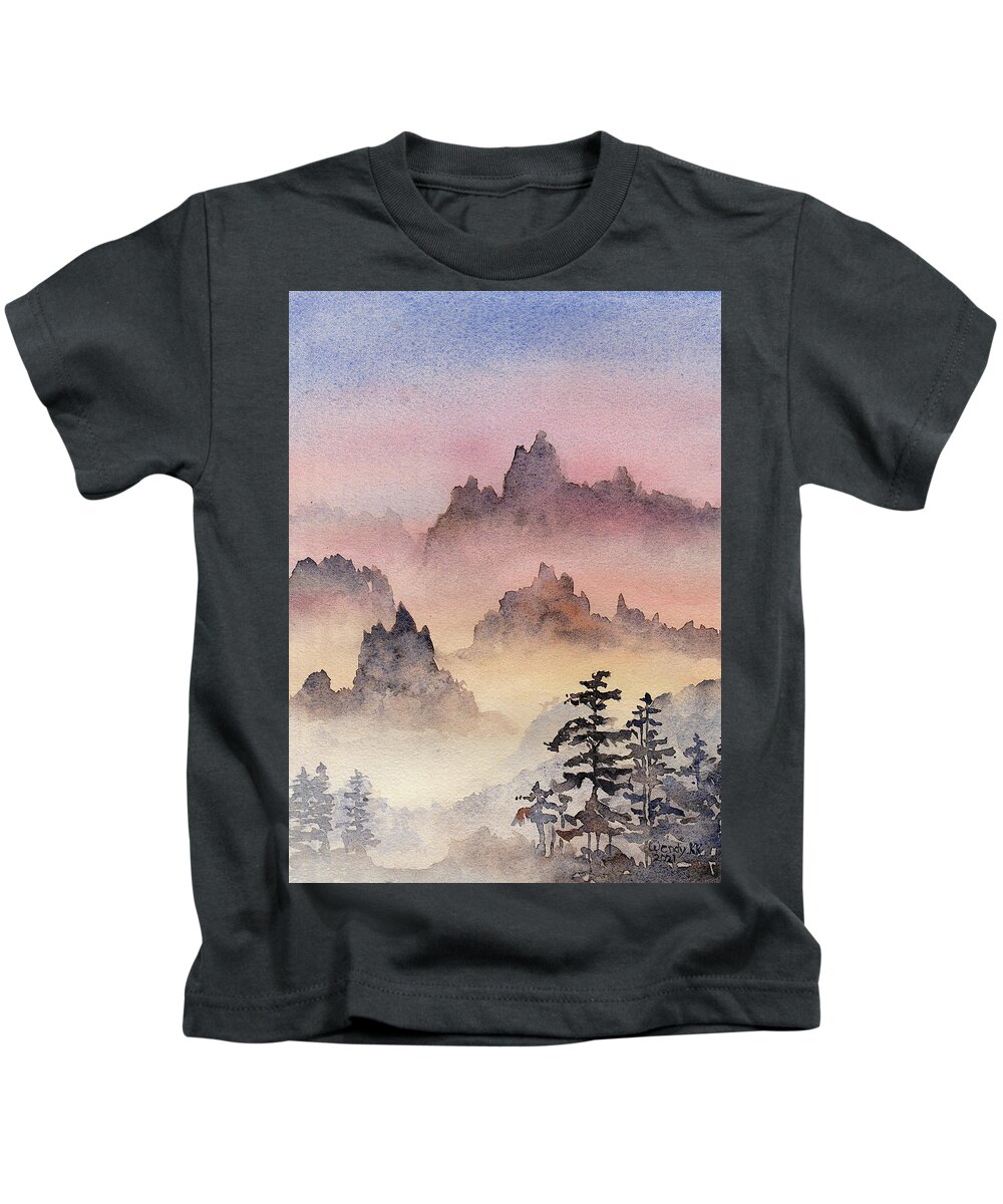 Mountains Kids T-Shirt featuring the painting Mystic Mountains No. 1 by Wendy Keeney-Kennicutt