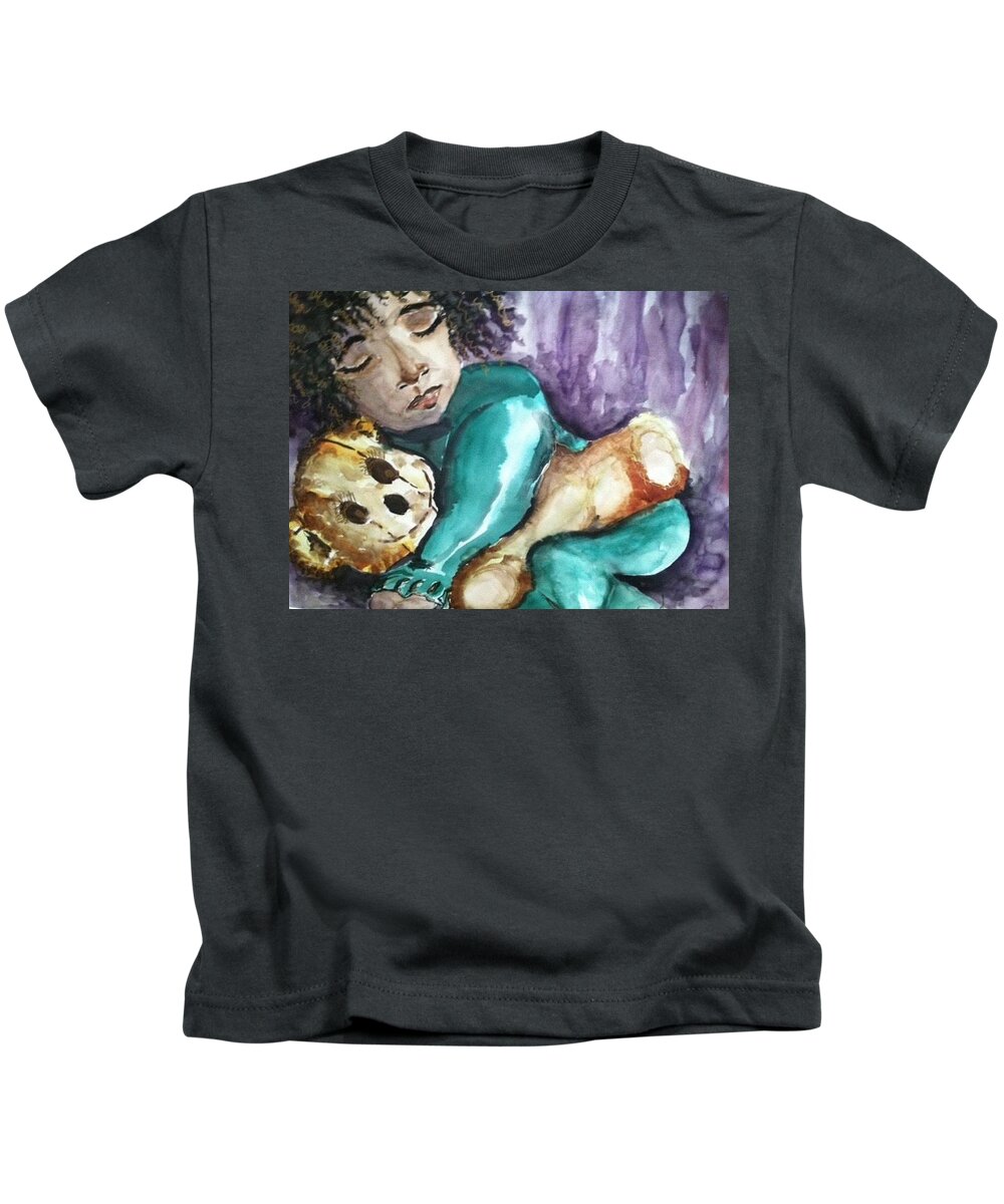  Kids T-Shirt featuring the painting Naptime by Angie ONeal