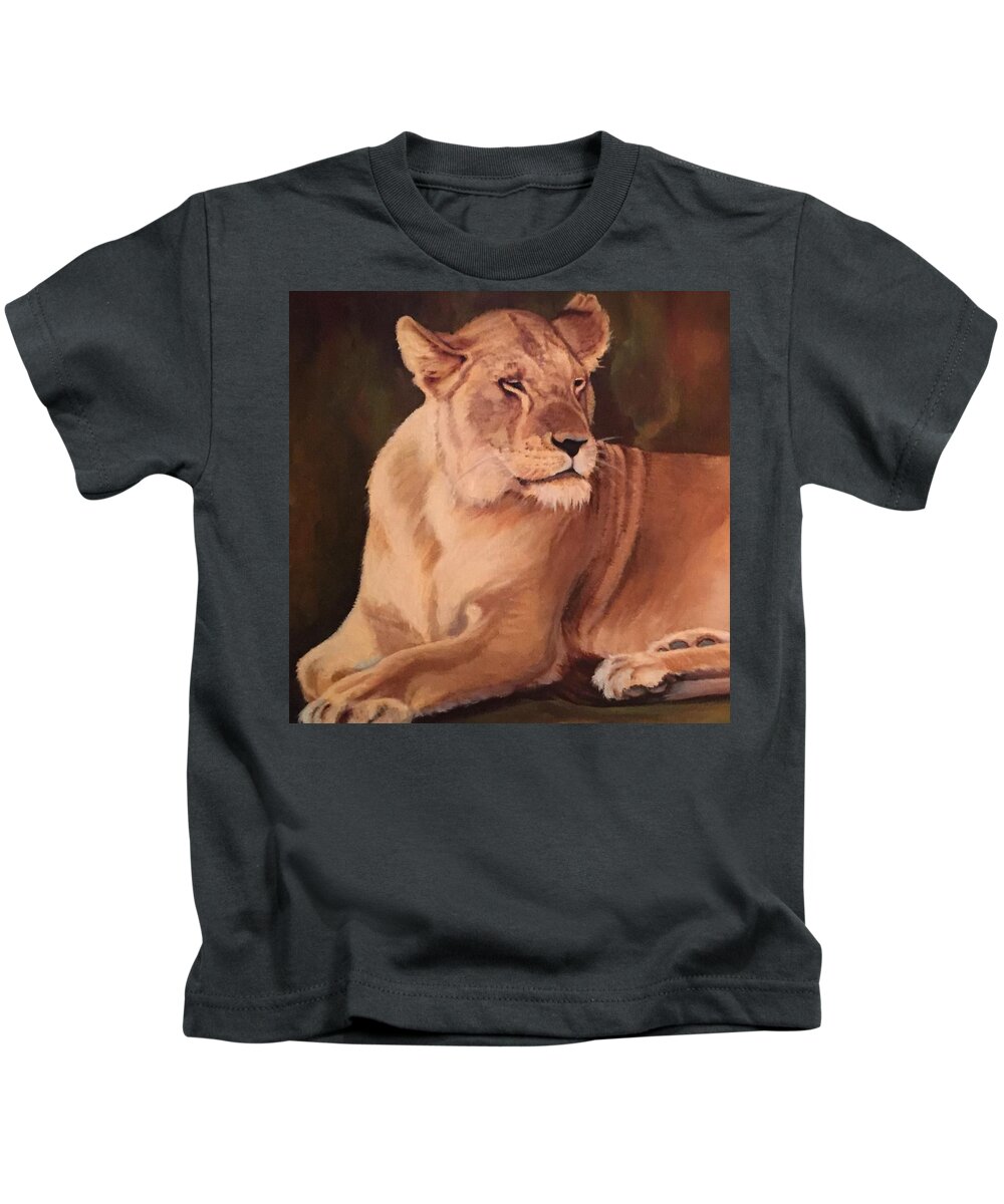 Lioness Kids T-Shirt featuring the painting Narla by Judy Rixom