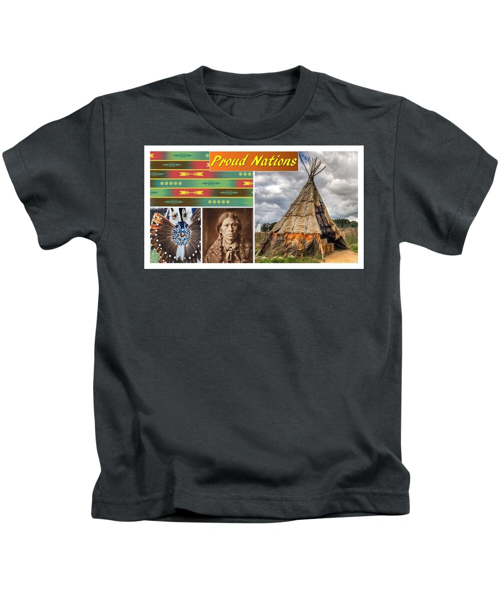 Native American Kids T-Shirt featuring the mixed media Native American Proud Nations by Nancy Ayanna Wyatt