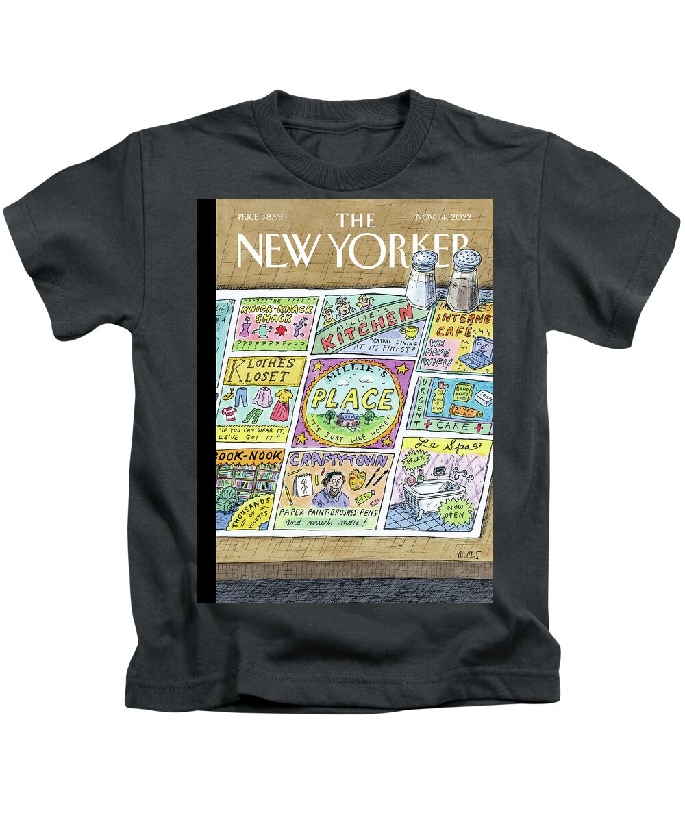Home Kids T-Shirt featuring the painting Neighborhoods Finest by Roz Chast