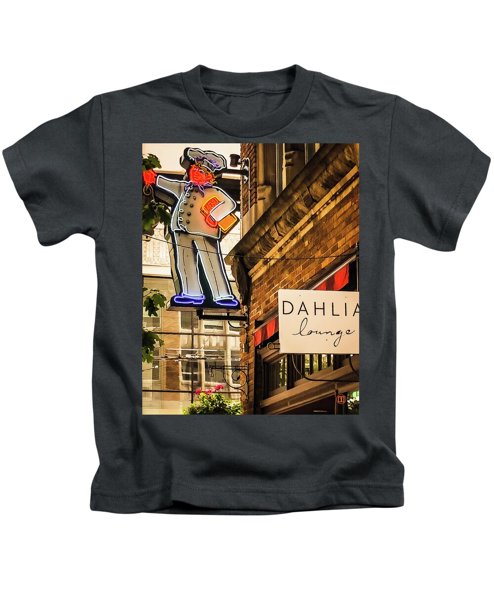 Urbanliving Kids T-Shirt featuring the photograph Neon Chef by Grey Coopre