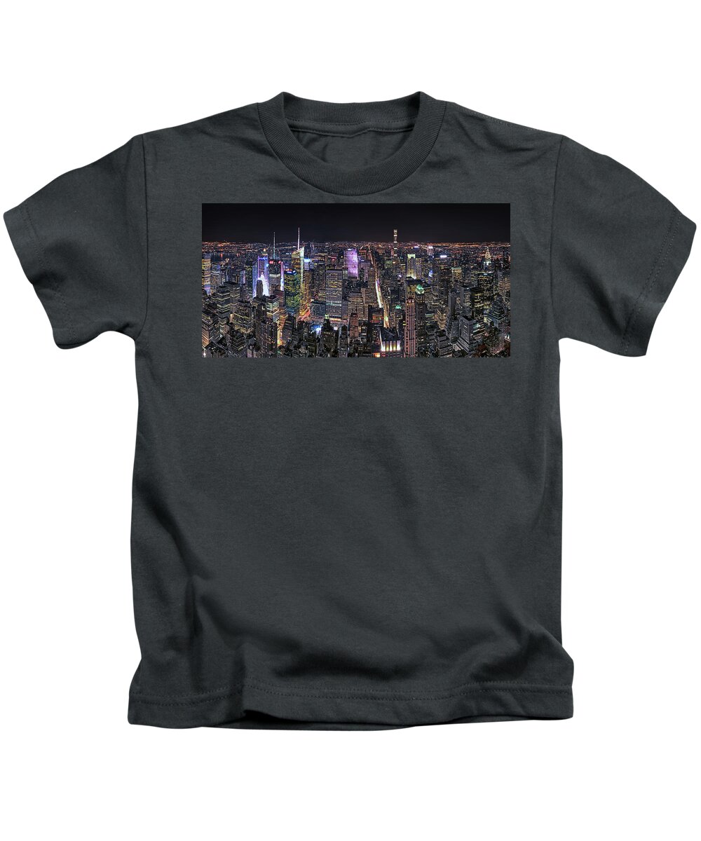 Empire State Kids T-Shirt featuring the photograph New York City at Night from Empire State Bldg by Kenneth Everett