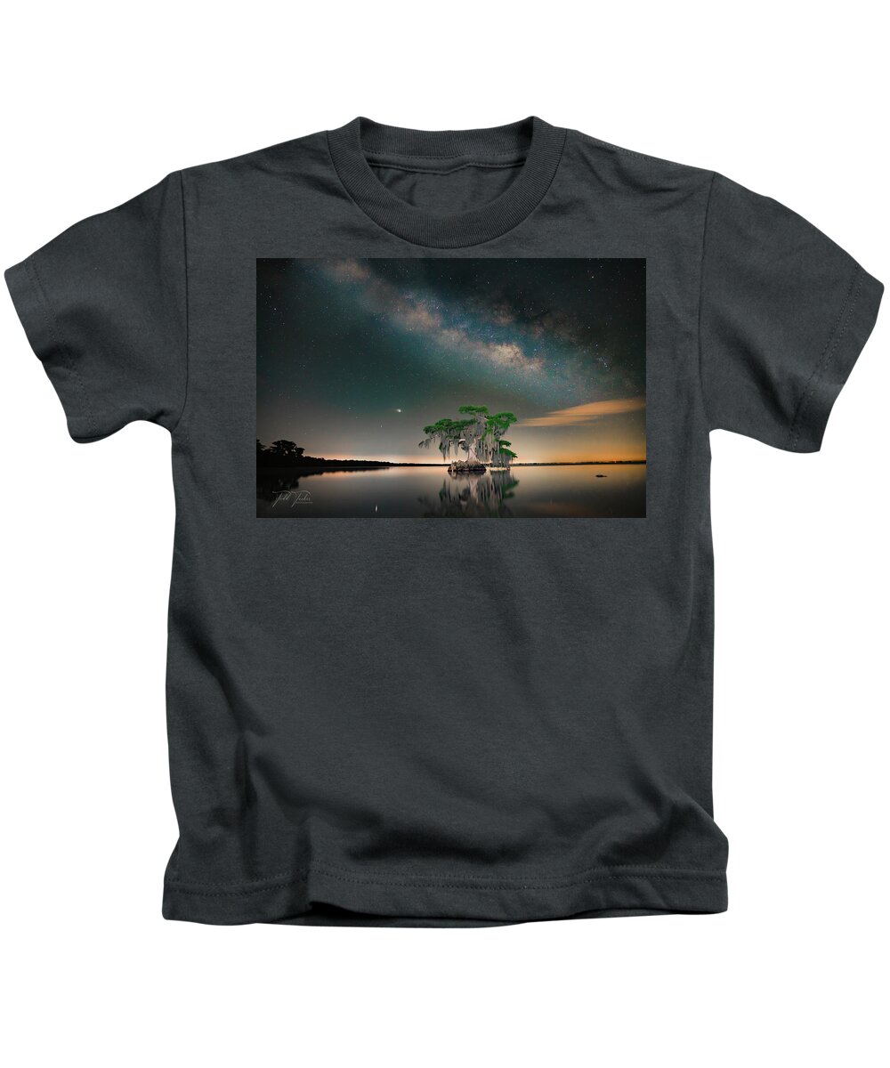 Blue Cypress Lake Kids T-Shirt featuring the digital art Night Gator by Todd Tucker