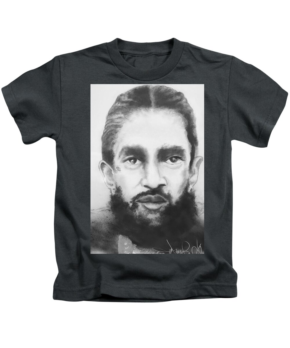  Kids T-Shirt featuring the drawing Nipsey by Angie ONeal
