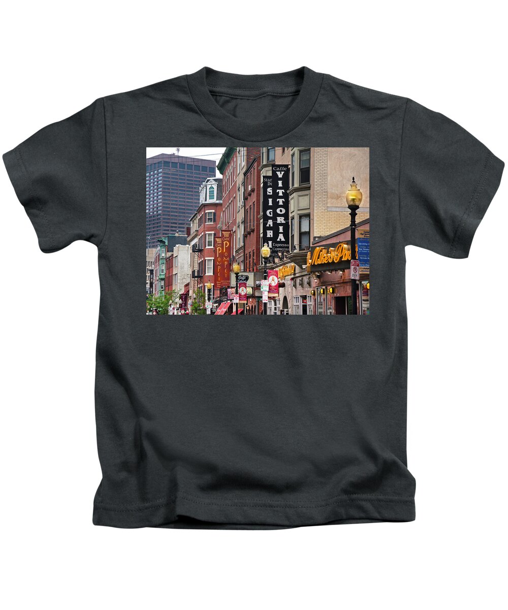 Mike's Pastry Kids T-Shirt featuring the photograph North End Charm 11x14 by Joann Vitali