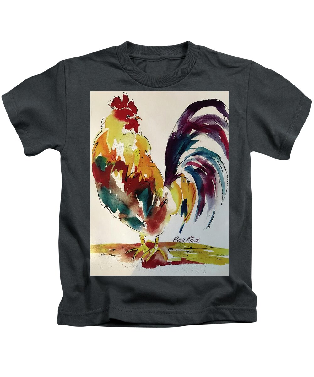 Rooster Kids T-Shirt featuring the painting O how I hate to get up in the Morning by Elaine Elliott