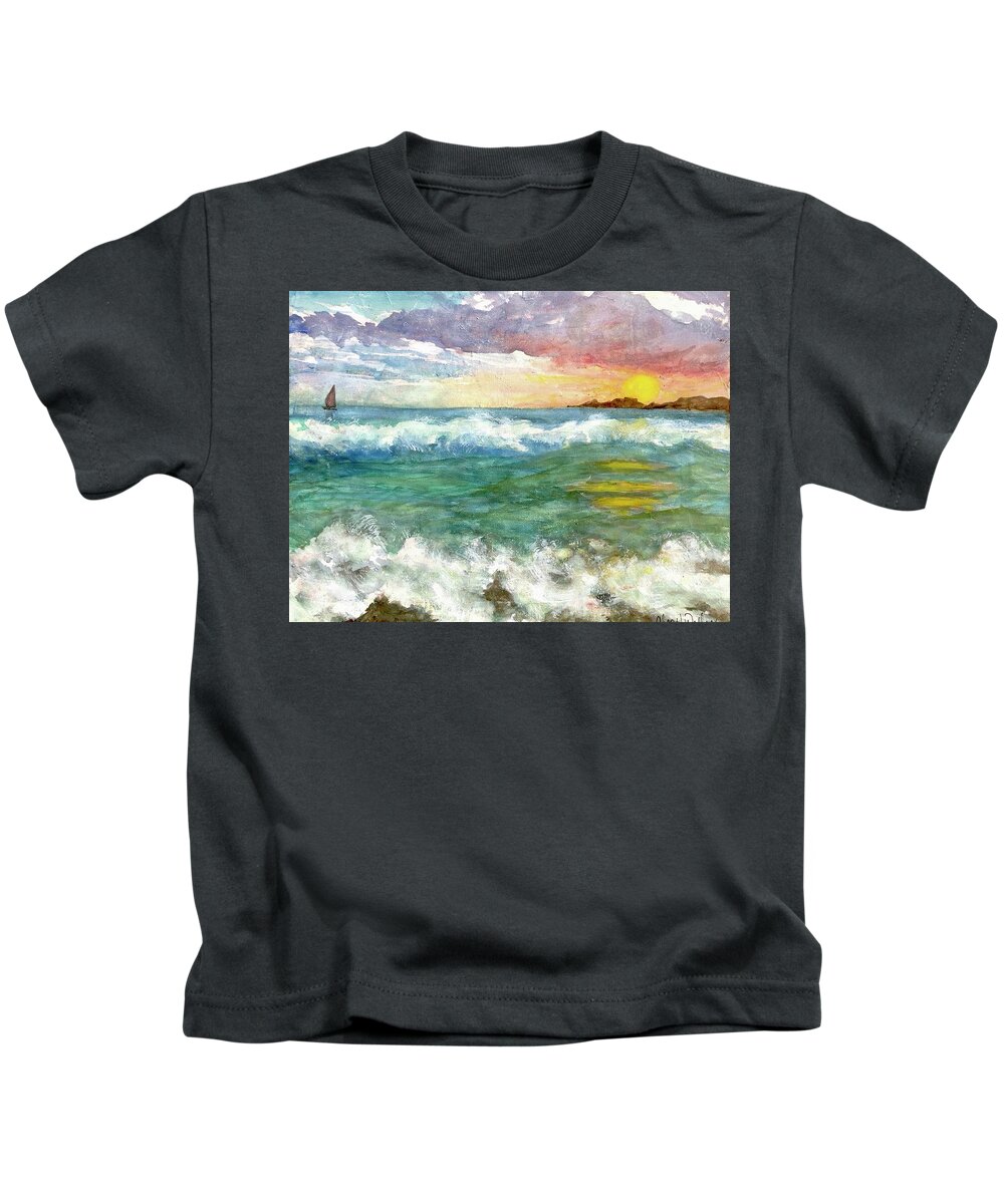 Cruising Kids T-Shirt featuring the painting Oceans White with Foam by Cheryl Wallace