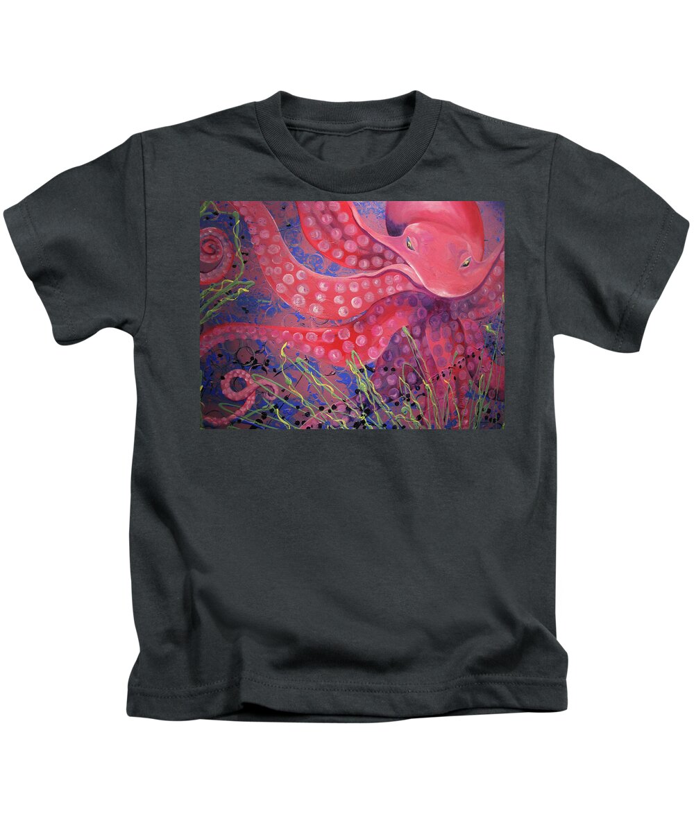 Octopus Kids T-Shirt featuring the painting Octopus Gigantuous by Barbara Landry