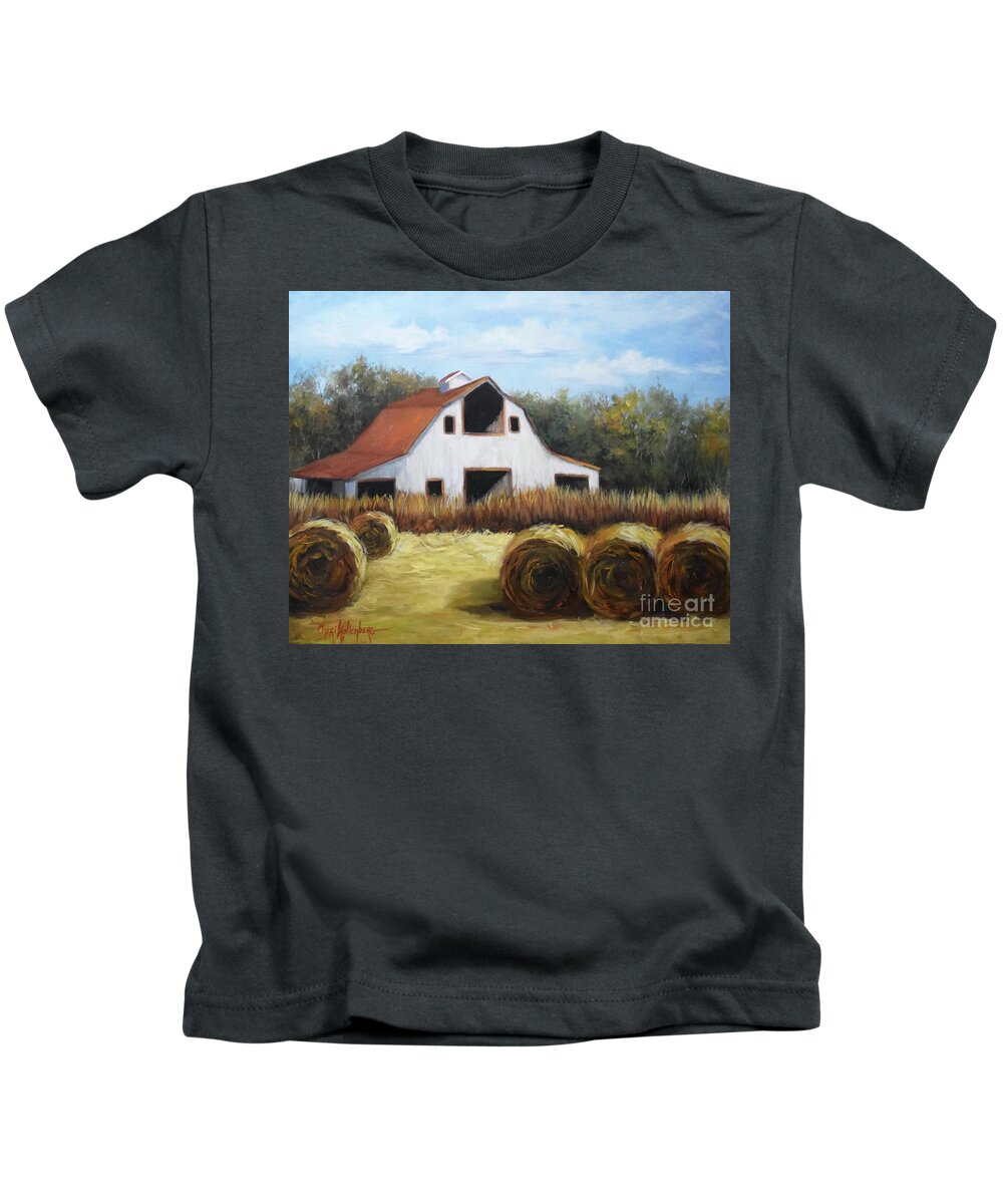 Barn Painting Kids T-Shirt featuring the painting Okemah Barn by Cheri Wollenberg