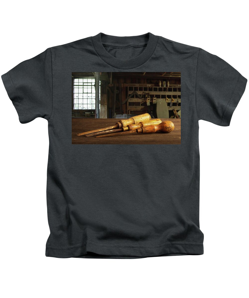 Chisel Kids T-Shirt featuring the photograph Old chisels by Average Images