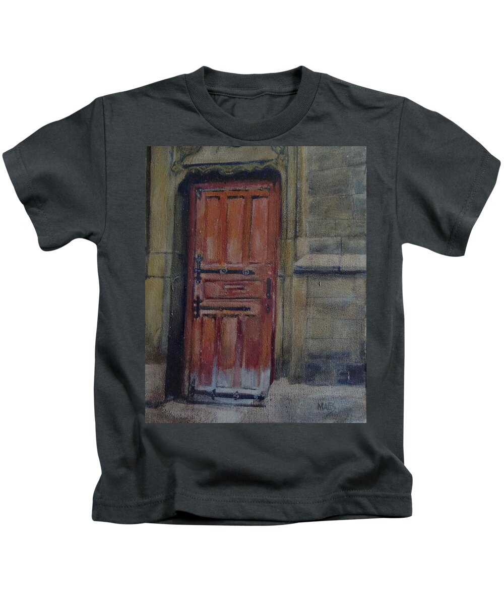 Old Door Kids T-Shirt featuring the painting Old Chuch Door by Walt Maes