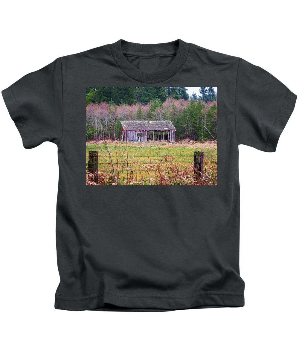 Landscapes Kids T-Shirt featuring the photograph Old Garden Shed by Claude Dalley