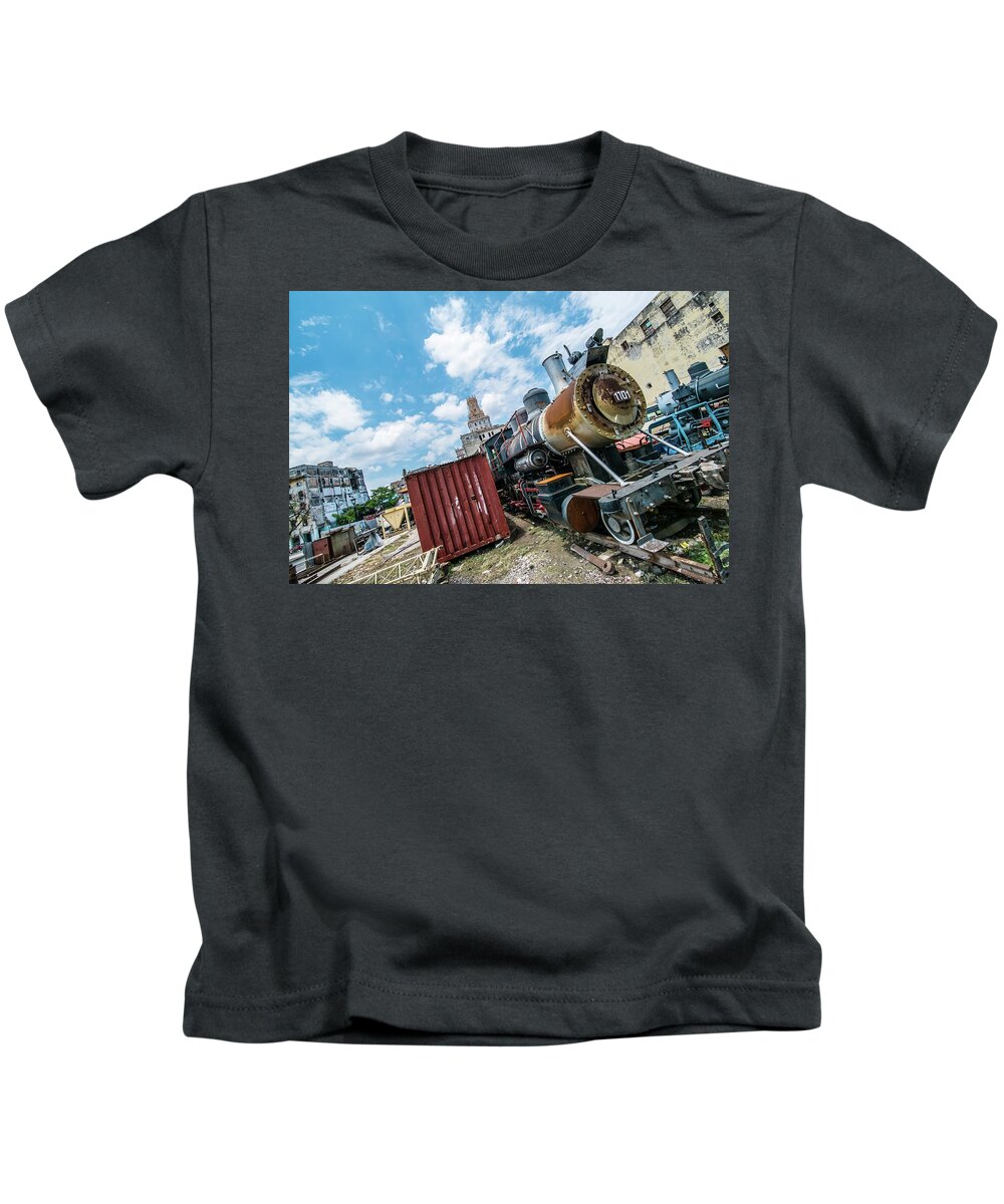 Cuba Kids T-Shirt featuring the photograph Old train on the city. Havana. Cuba by Lie Yim