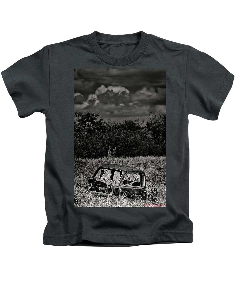 Car Kids T-Shirt featuring the photograph Old Truck Cab In Field by Rene Vasquez