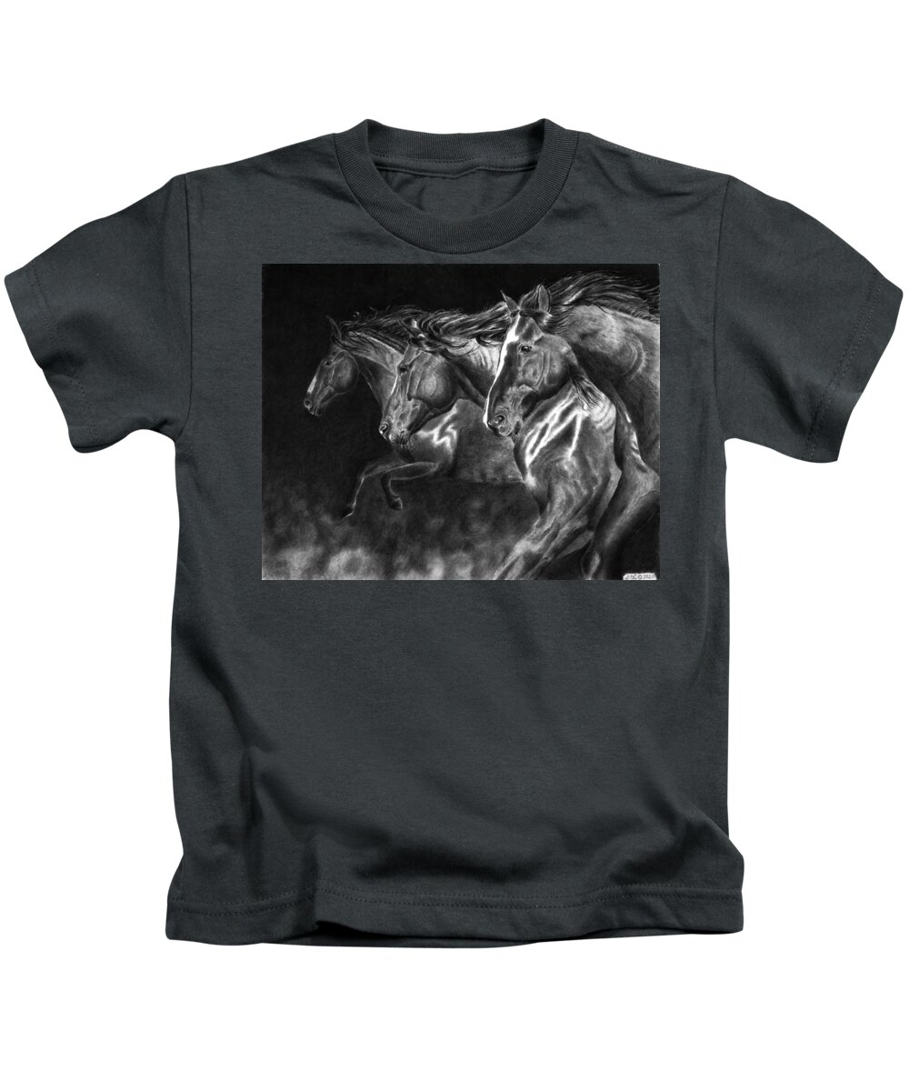 Mustang Kids T-Shirt featuring the drawing One Way by Greg Fox
