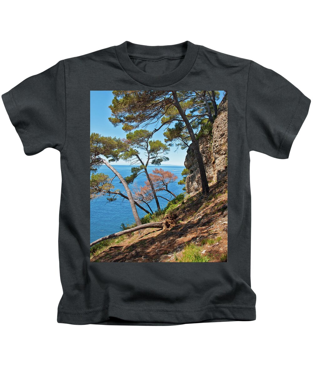 Trees Kids T-Shirt featuring the photograph Overlooking the Sea - Portofino, Italy by Denise Strahm