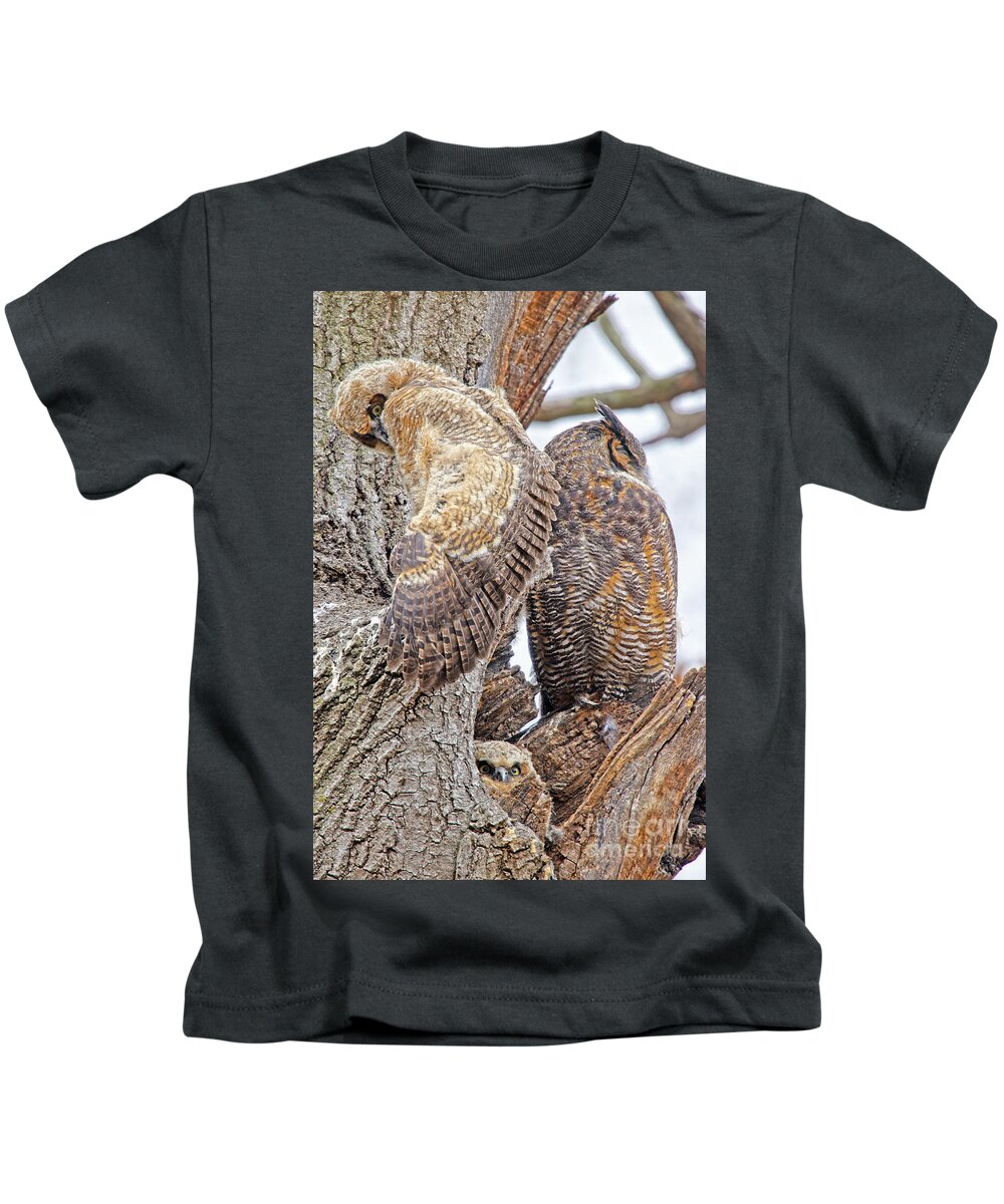 Owlet Kids T-Shirt featuring the photograph Owlet Wing Stretch by Natural Focal Point Photography