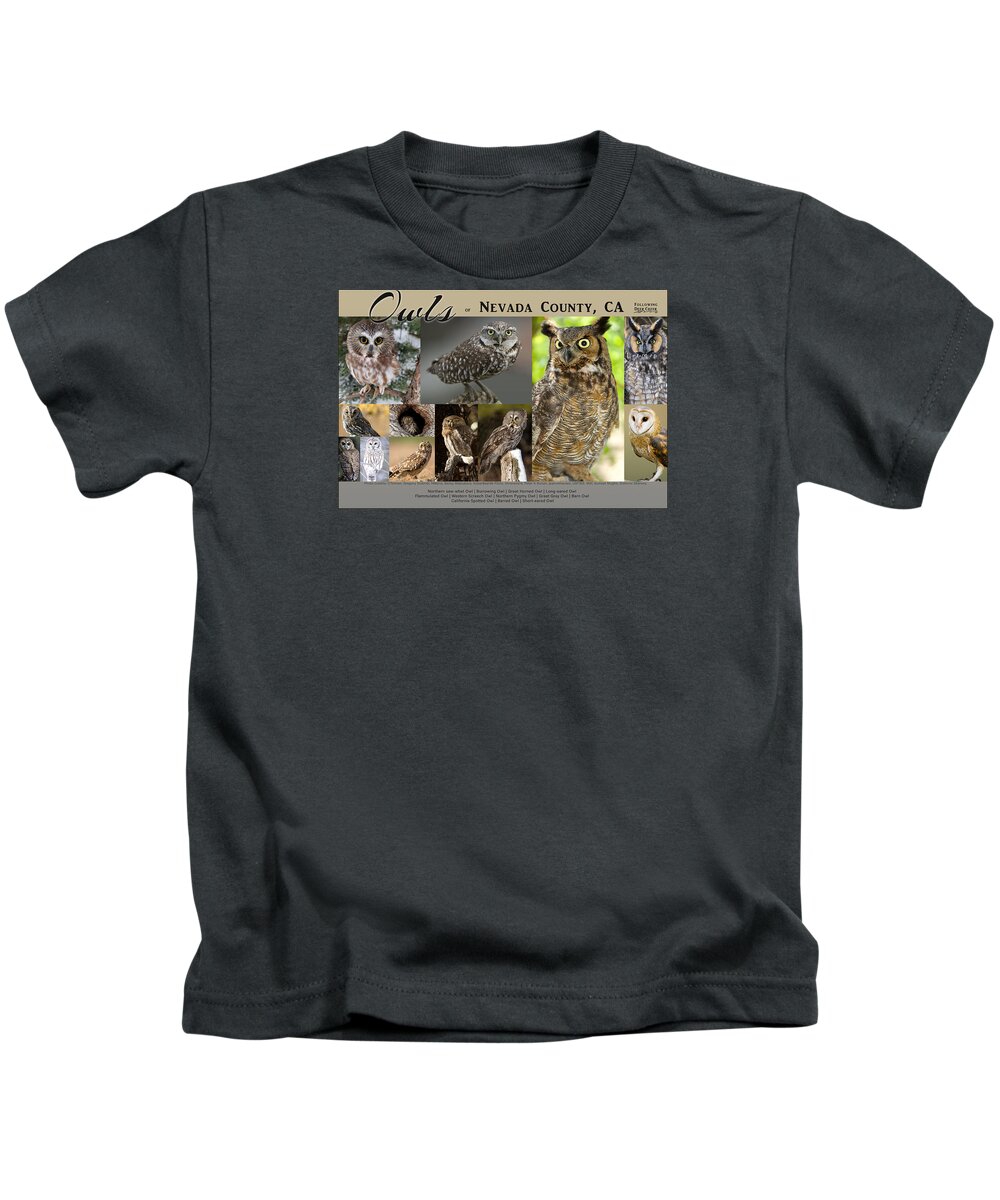 Owl Kids T-Shirt featuring the digital art Owls of Nevada County California by Lisa Redfern